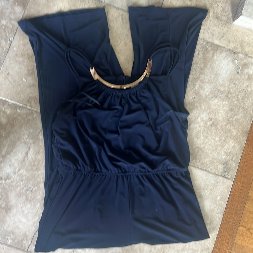 Emma and Michelle, navy sleeveless jumpsuit elastic waste, gold necklace, large - Picture 12 of 12